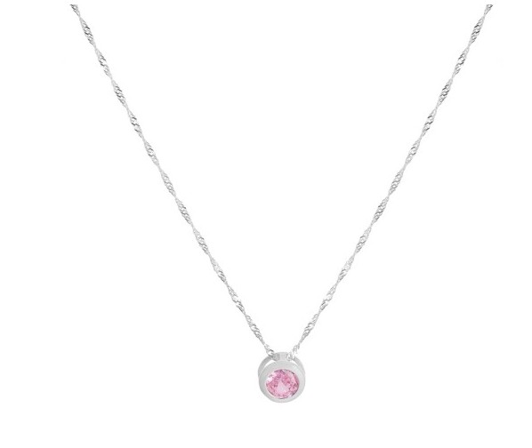 Collar de Plata  Punto de Luz Tambor Color Rosa